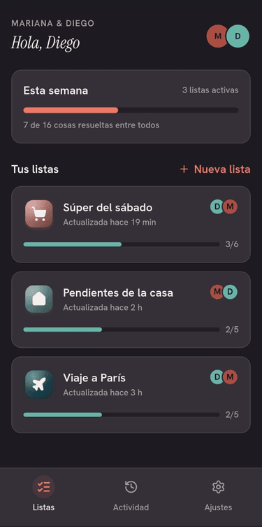 Todas tus listas, con progreso real