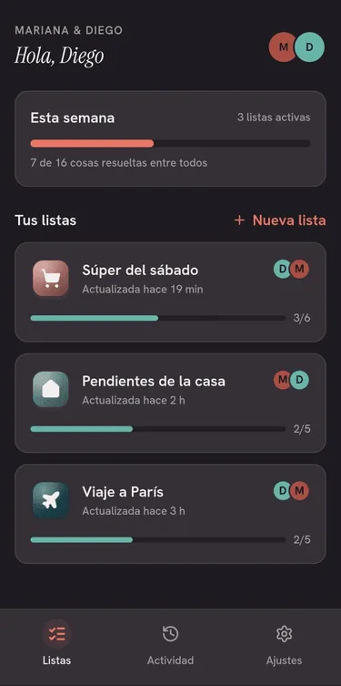 Todas tus listas, con progreso real